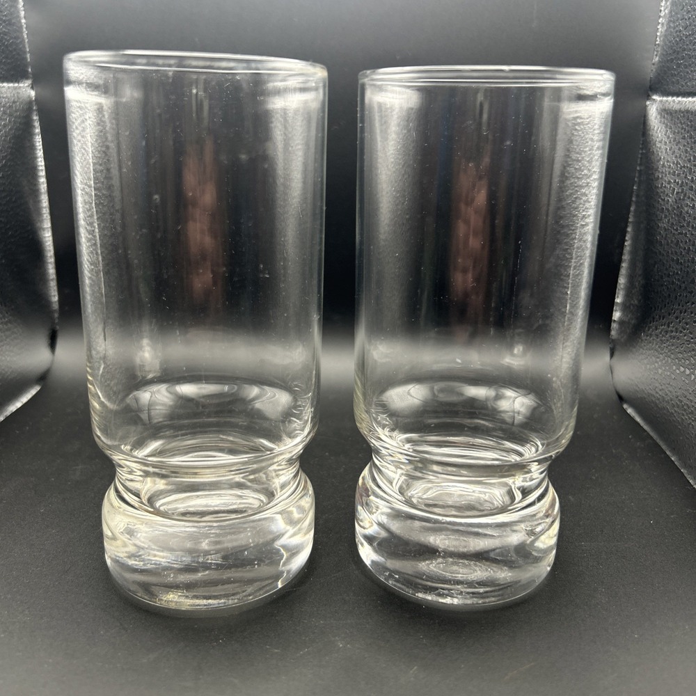 2 Vintage Clear Highball Cocktail Tumbler thick weighted base Glass